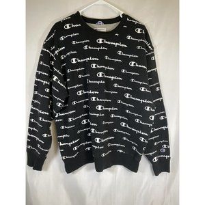 Champion Men's XL Sweatshirt All Over Print Black White Logo Long Sleeve